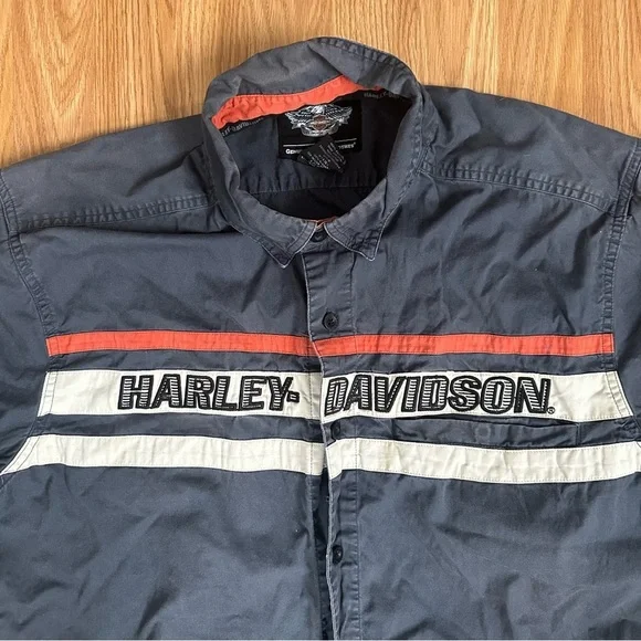 Harley-Davidson Men's Charcoal and Orange Casual Shirt XL 100% Cotton Grunge Y2K - Picture 2 of 12